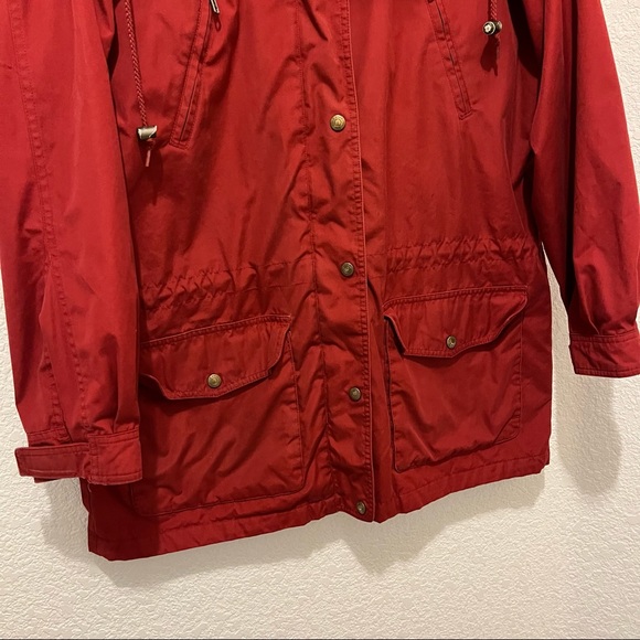 VTG Eddie Bauer Red Flannel Lined Chore Barn Coat Jacket Hooded Mens Size M - Picture 5 of 14